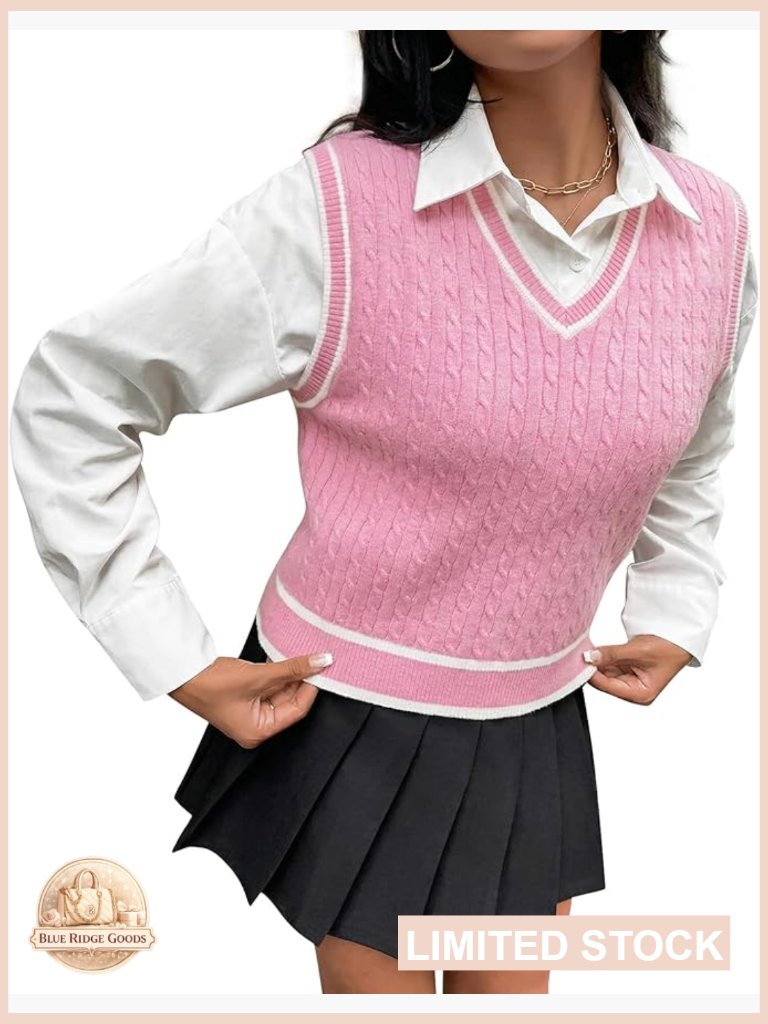 V-Neck Sweater Vest Sleeveless Knitted Preppy Style Pullover Lightweight